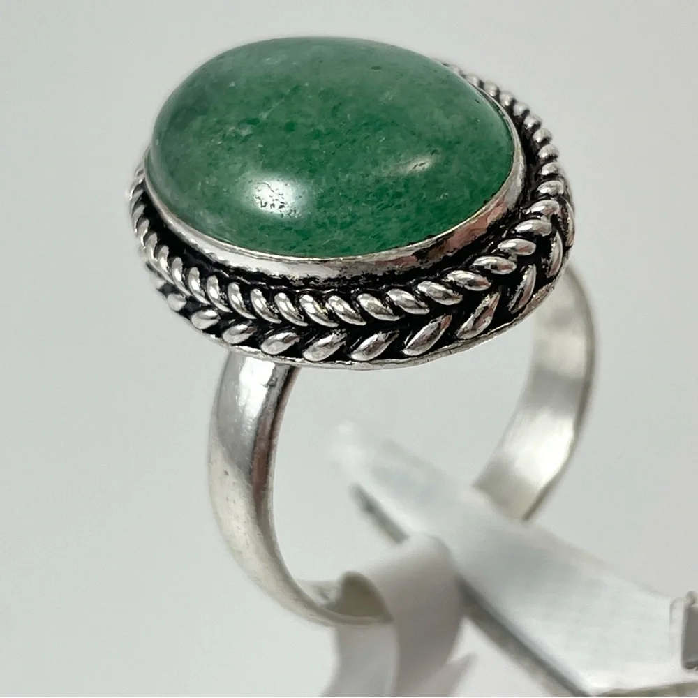 Beautiful Boho Green Aventurine Silver Artisan Ring Sz 8.75